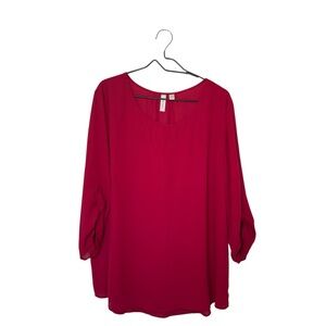Tacera Woman 3X NWT Roll Tab Top Blouse Tunic Red Of Some Kind